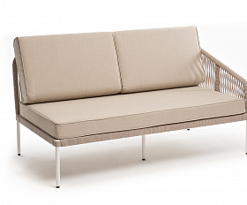 Канны левый модуль плетеный из роупа, каркас алюминий белый муар, роуп бежевый круглый, ткань бежевая 15052