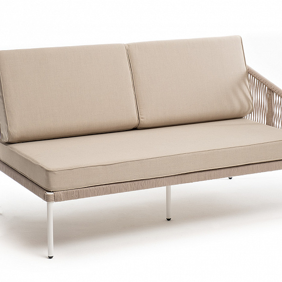 Канны левый модуль плетеный из роупа, каркас алюминий белый муар, роуп бежевый круглый, ткань бежевая 15052 фото 3