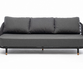 Верона диван 3-местный плетеный из роупа, каркас алюминий темно-серый (RAL7024) муар, роуп темно-серый круглый, ткань темно-серая 027