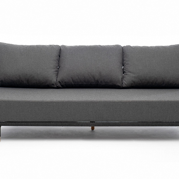 Верона диван 3-местный плетеный из роупа, каркас алюминий темно-серый (RAL7024) муар, роуп темно-серый круглый, ткань темно-серая 027 фото 2