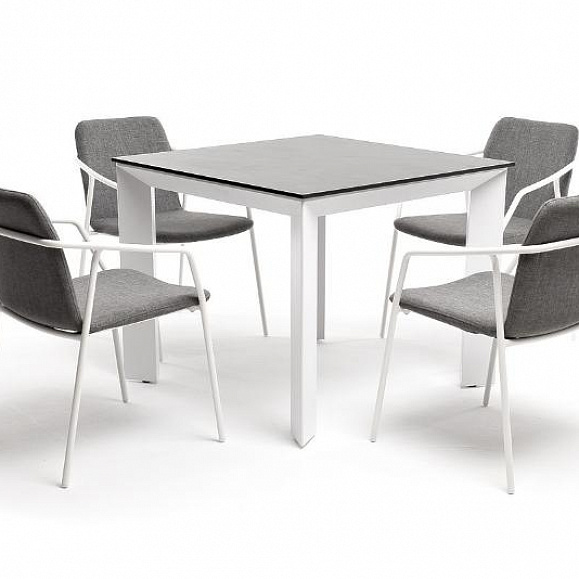 Обеденная группа Венето 4SIS на 4 персоны со стульями "Марокко", каркас белый, роуп серый фото 1