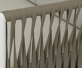 Касабланка левый модуль плетеный из роупа, каркас алюминий светло-серый (RAL7035) муар, роуп серо-коричневый 23мм, ткань бежевая 15052