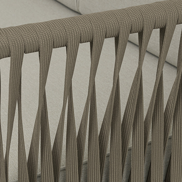 Касабланка левый модуль плетеный из роупа, каркас алюминий светло-серый (RAL7035) муар, роуп серо-коричневый 23мм, ткань бежевая 15052 фото 6