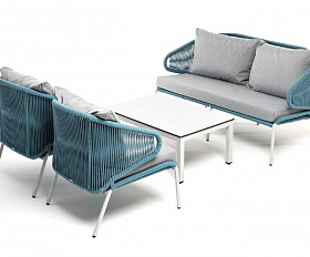 Лаунж-зона Милан 4SIS 4-местная плетеная из роупа (веревки), каркас алюминиевый светло-серый, роуп бирюзовый