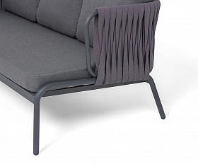 Ронда диван 3-местный плетеный из роупа, каркас алюминий темно-серый (RAL7024) муар, роуп серый 40 мм tex, ткань темно-серая 027