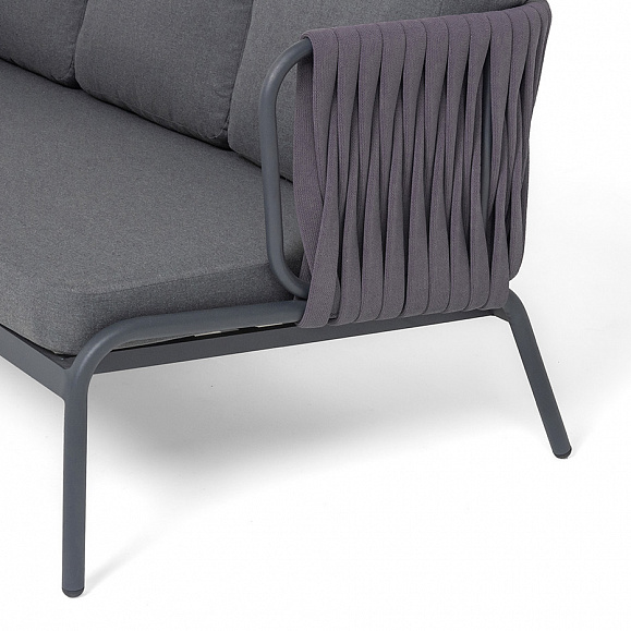 Ронда диван 3-местный плетеный из роупа, каркас алюминий темно-серый (RAL7024) муар, роуп серый 40 мм tex, ткань темно-серая 027 фото 6