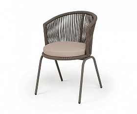 Стул Люксембург 4SIS плетеный из роупа, каркас из стали бежево-серый (RAL7006) муар, роуп коричневый круглый, ткань Mossle бежевая