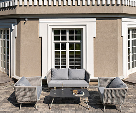 Монако лаунж-зона 4-местная из роупа со столом Верона (серый гранит), каркас светло-серый, роуп светло-серый