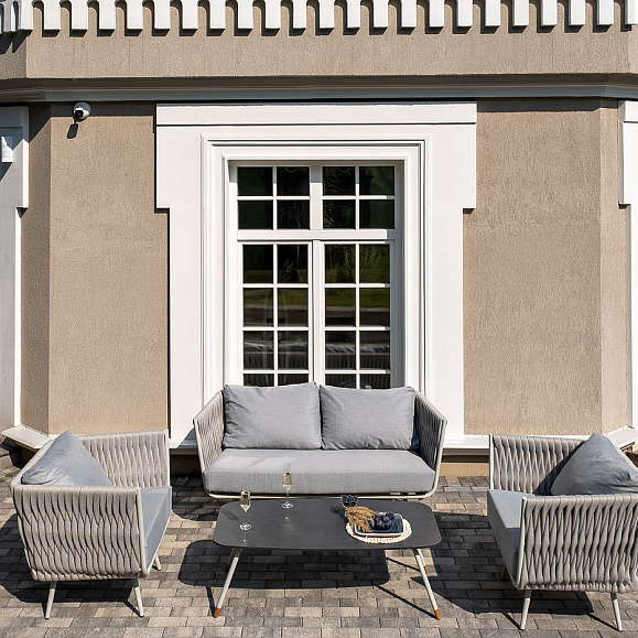 Монако лаунж-зона 4-местная из роупа со столом Верона (серый гранит), каркас светло-серый, роуп светло-серый фото 2