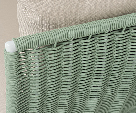 Фиджи диван 3-местный плетеный из роупа, каркас алюминий светло-серый (RAL7035) муар, роуп зеленый (4204) круглый tex, ткань Mossle бежевая