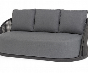 Монтелла диван 3-местный плетеный из роупа, каркас алюминий темно-серый (RAL7024) муар, роуп темно-серый круглый, ткань темно-серая 027