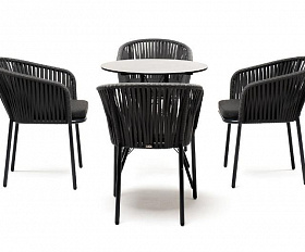 Обеденная группа Конте 4SIS из искусственного ротанга, круглый стол, цвет серый гранит