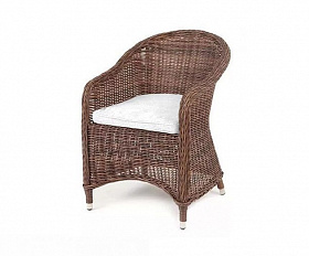 Плетеное кресло Равенна 4SIS из искусственного ротанга, цвет коричневый с белой подушкой