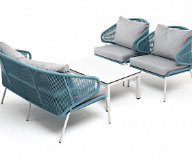 Лаунж-зона Милан 4SIS 4-местная плетеная из роупа (веревки), каркас алюминиевый светло-серый, роуп бирюзовый