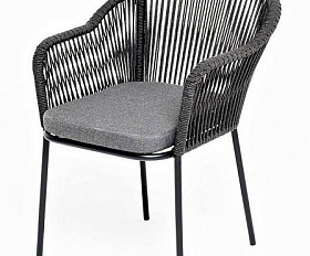 Стул Лион 4SIS плетеный из роупа, каркас из стали темно-серый (RAL7024) муар, роуп темно-серый круглый, ткань темно-серая 27