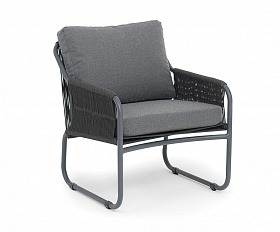 Ането кресло плетеное из роупа, каркас алюминий темно-серый (RAL7024) муар, роуп темно-серый круглый, ткань темно-серая 027