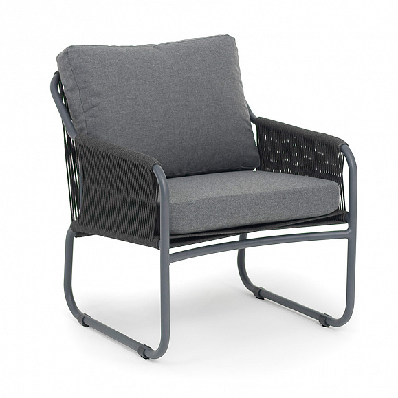 Ането кресло плетеное из роупа, каркас алюминий темно-серый (RAL7024) муар, роуп темно-серый круглый, ткань темно-серая 027 фото 3