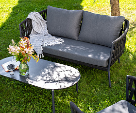 Диего лаунж-зона 4-местная плетеная из роупа (веревки), каркас алюминиевый темно-серый, роуп темно-серый