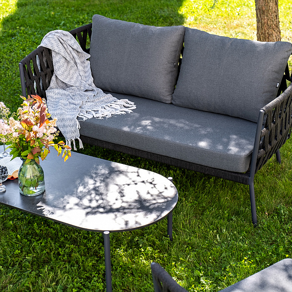 Диего лаунж-зона 4-местная плетеная из роупа (веревки), каркас алюминиевый темно-серый, роуп темно-серый фото 5