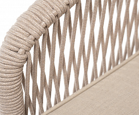 Канны кресло плетеное из роупа, каркас алюминий белый, муар, роуп бежевый круглый, ткань бежевая 035