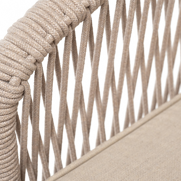 Канны кресло плетеное из роупа, каркас алюминий белый, муар, роуп бежевый круглый, ткань бежевая 035 фото 6