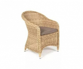 Плетеное кресло Равенна 4SIS из искусственного ротанга, цвет соломенный с серой подушкой