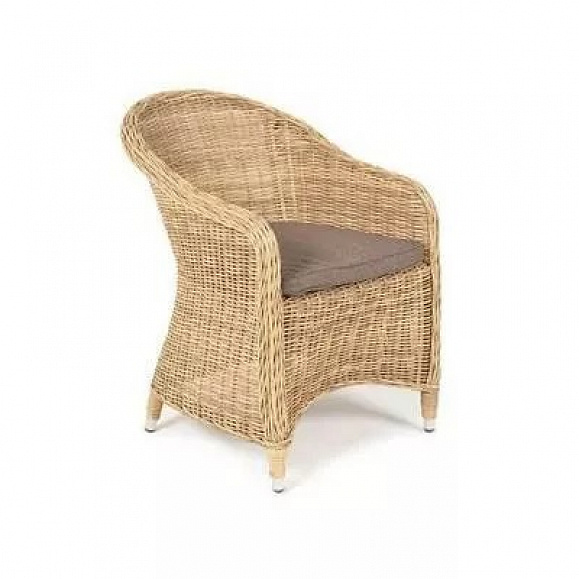 Плетеное кресло Равенна 4SIS из искусственного ротанга, цвет соломенный с серой подушкой фото 3