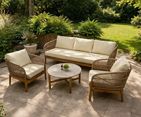 Лаунж-зона Eleonora Royal Family из натурального дерева с 3-хместным диваном