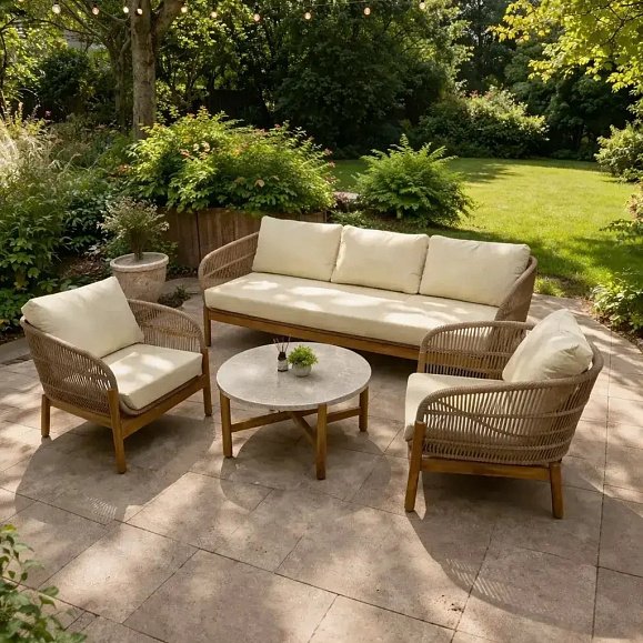 Лаунж-зона Eleonora Royal Family из натурального дерева с 3-хместным диваном фото 2