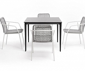 Обеденная группа Малага 4SIS на 4 персоны со стульями "Тунис", каркас белый, роуп светло-серый