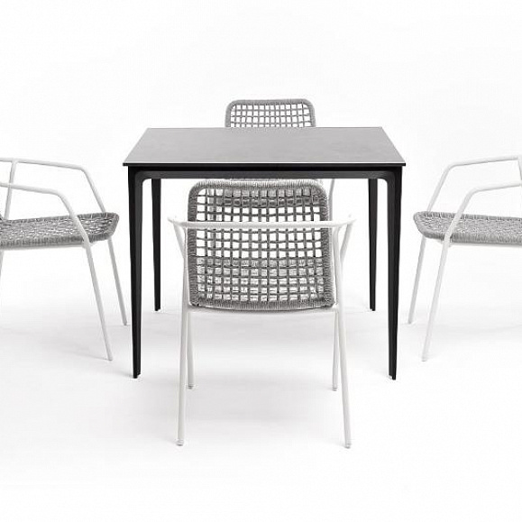 Обеденная группа Малага 4SIS на 4 персоны со стульями "Тунис", каркас белый, роуп светло-серый фото 3