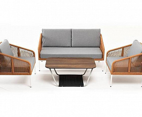 Лаунж-Зона Канны 4SIS 4-местная из роупа со столом Глория цвет дуб, каркас алюминиевый светло-серый, роуп оранжевый меланж