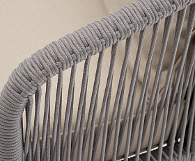 Канны диван 3-местный плетеный из роупа, каркас алюминий белый муар, роуп светло-серый круглый, ткань бежевая 15052