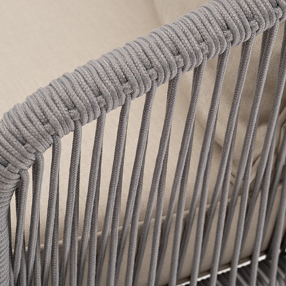 Канны диван 3-местный плетеный из роупа, каркас алюминий белый муар, роуп светло-серый круглый, ткань бежевая 15052 фото 7