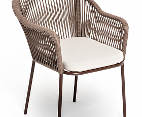 Лион стул плетеный из роупа, каркас из стали коричневый (RAL8016) муар, роуп коричневый круглый, ткань бежевая 15052
