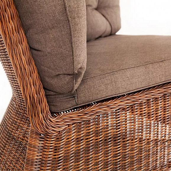 Модуль диванный угловой Бергамо 4SIS из искусственного ротанга, цвет коричневый с подушками фото 3