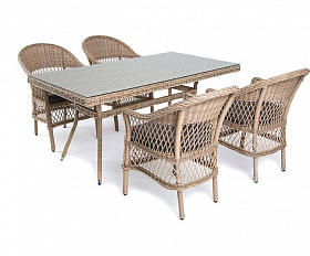 Обеденная группа Амароне 4SIS на 4 персоны,из искусственного ротанга, цвет соломенный
