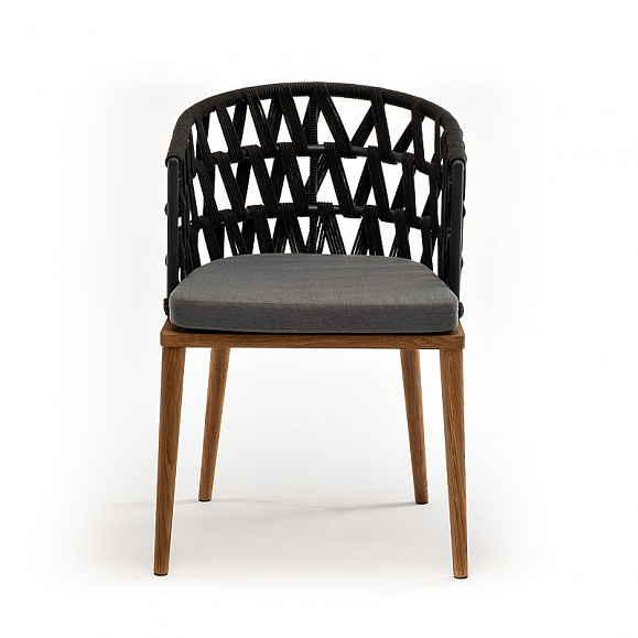 Диего стул плетеный из роупа, основание дуб, каркас из стали темно-серый (RAL7024) муар, роуп темно-серый круглый, ткань темно-серая 027 фото 2