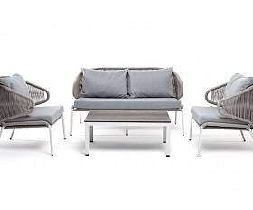 Лаунж-зона Милан 4SIS 4-местная плетеная из роупа (веревки), каркас алюминиевый светло-серый, роуп серый меланж