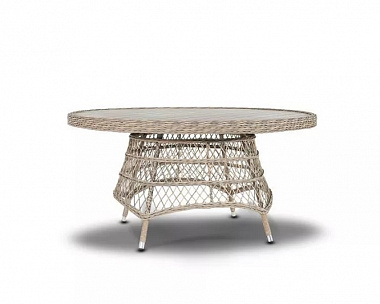 Плетеный обеденный стол Неаполь 4SIS из искусственного ротанга, цвет серо-соломенный