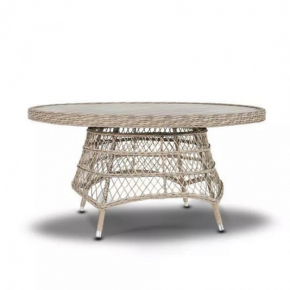 Плетеный обеденный стол Неаполь 4SIS из искусственного ротанга, цвет серо-соломенный фото 2