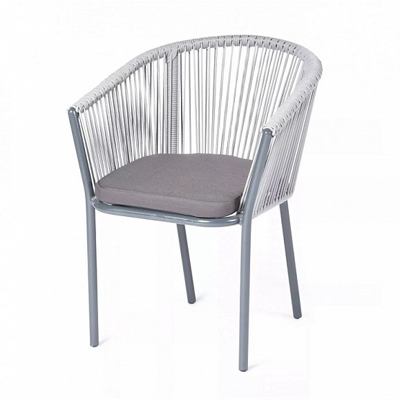 Плетеный стул Марсель 4SIS из роупа (веревки), цвет светло-серый, каркас серый фото 1