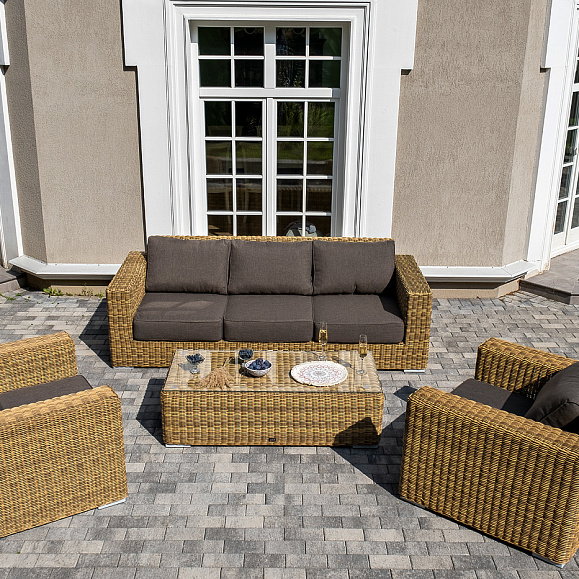 Боно лаунж-зона из искусственного ротанга, цвет соломенный фото 2