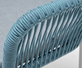 Стул Лион 4SIS плетеный из роупа, каркас из стали светло-серый (RAL7035) муар, роуп бирюзовый круглый, ткань светло-серая