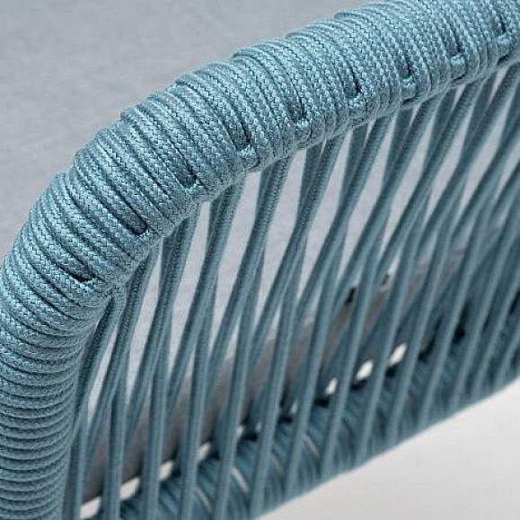 Стул Лион 4SIS плетеный из роупа, каркас из стали светло-серый (RAL7035) муар, роуп бирюзовый круглый, ткань светло-серая фото 2