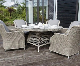 Плетеный обеденный стол Неаполь 4SIS из искусственного ротанга, цвет серо-соломенный