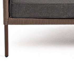 Диван Канны 4SIS 2-местный плетеный из роупа, каркас алюминий коричневый (RAL8016) муар, роуп коричневый круглый, ткань темно-серая 27