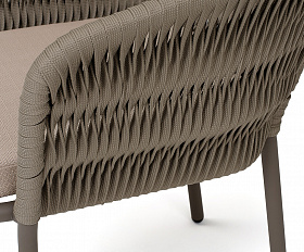 Бордо стул плетеный из роупа (колос), каркас алюминий серый (RAL7022) муар, роуп серый 15мм, ткань темно-серая 027