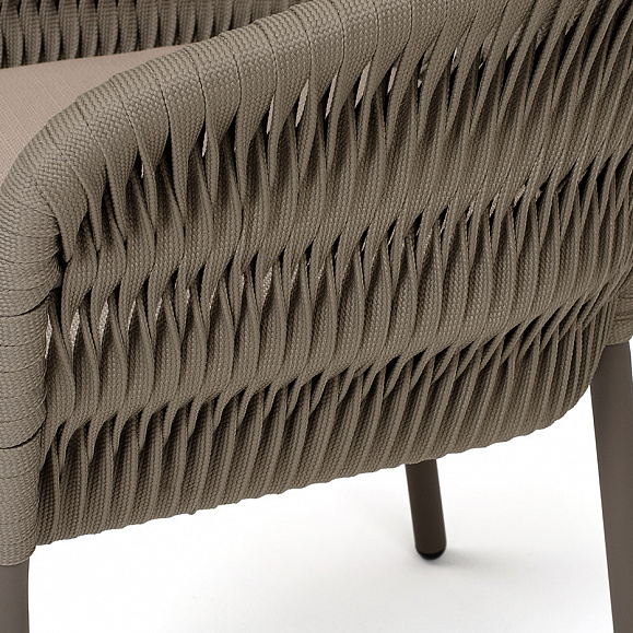 Бордо стул плетеный из роупа (колос), каркас алюминий серый (RAL7022) муар, роуп серый 15мм, ткань темно-серая 027 фото 5