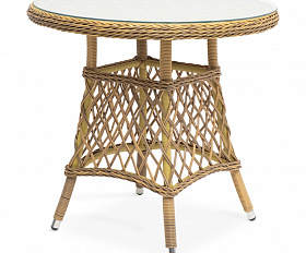 Эспрессо плетеный круглый стол, диаметр 80 см, цвет соломенный